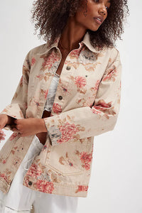 Free People Avery Denim Jacket Exploded Floral