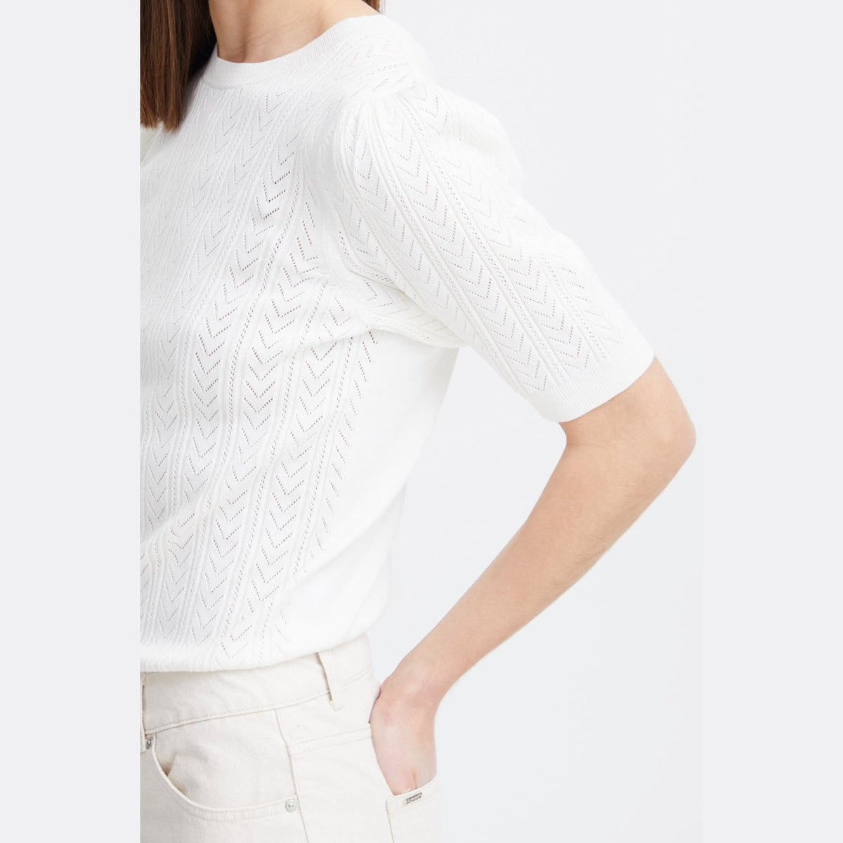 b.young Pointelle Knit Short Sleeve Jumper