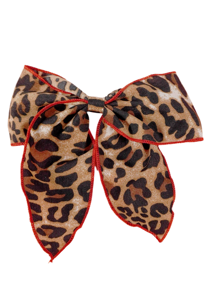 Leopard Red Trim Bow Clip Leopard