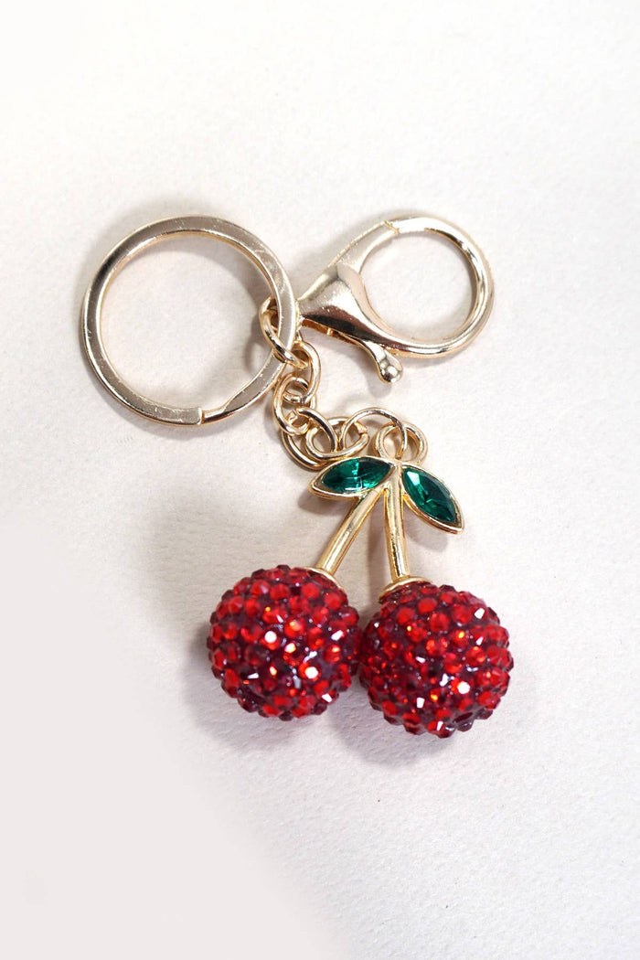 Rhinestone Cherry Keychain