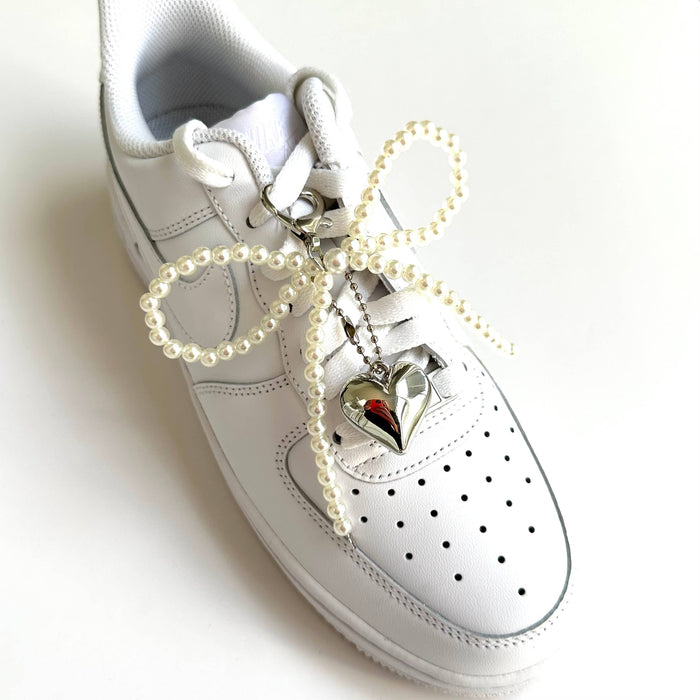 Shoelace Charm Pearl White Bow