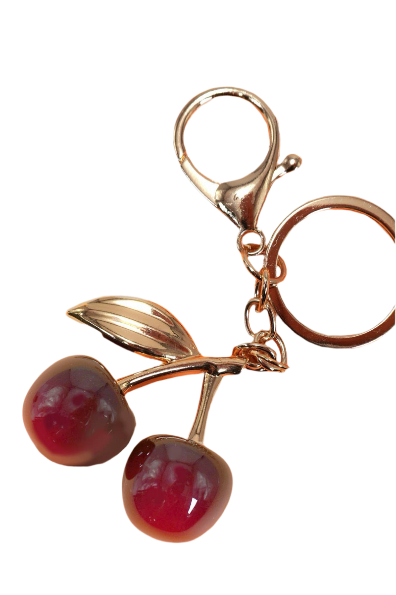 Gold Cherry Charm Keychain