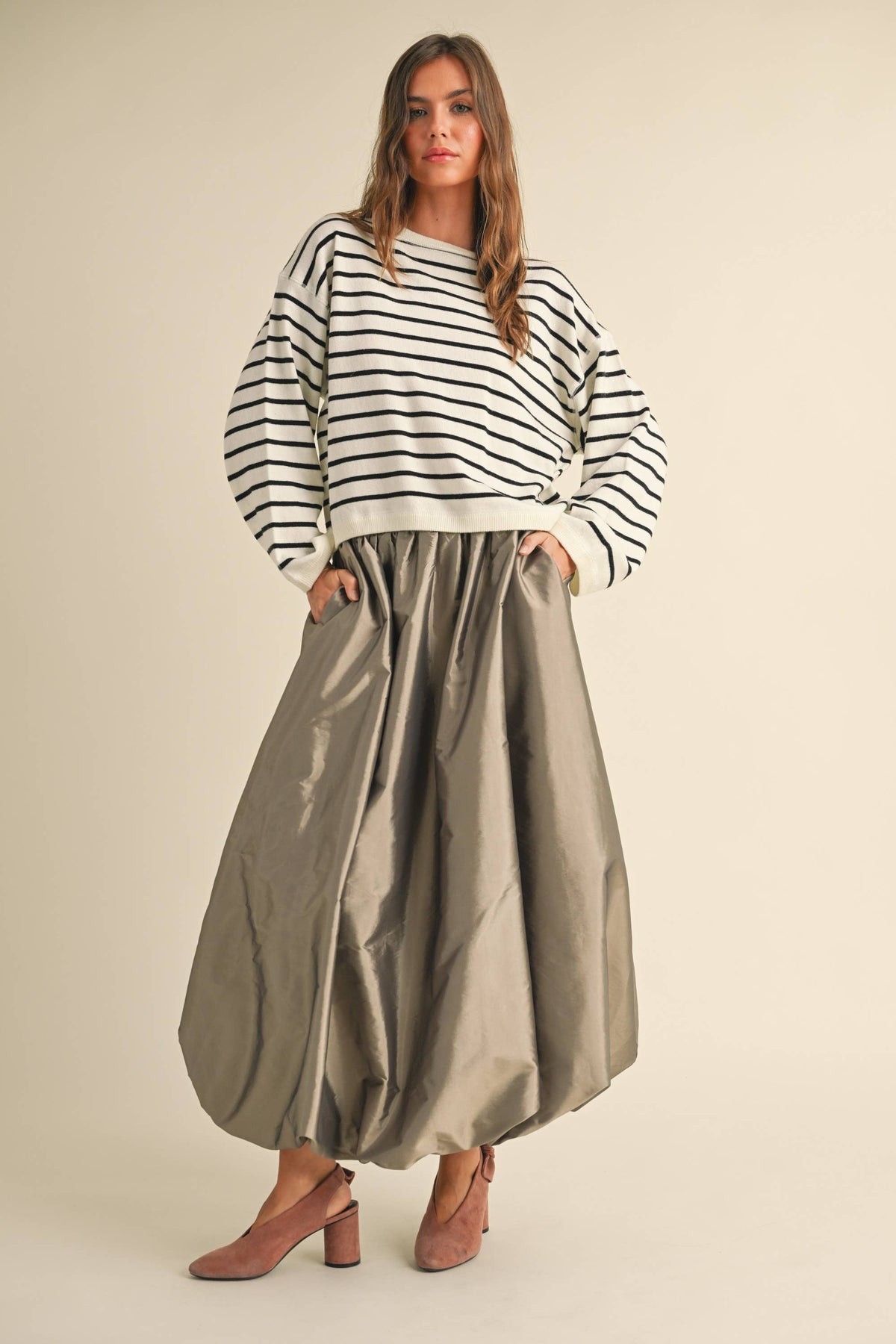 Metallic Ballon Long Skirt