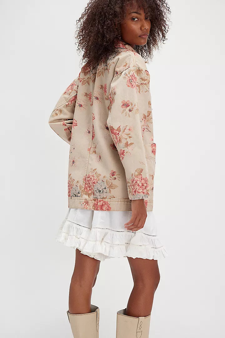 Free People Avery Denim Jacket Exploded Floral