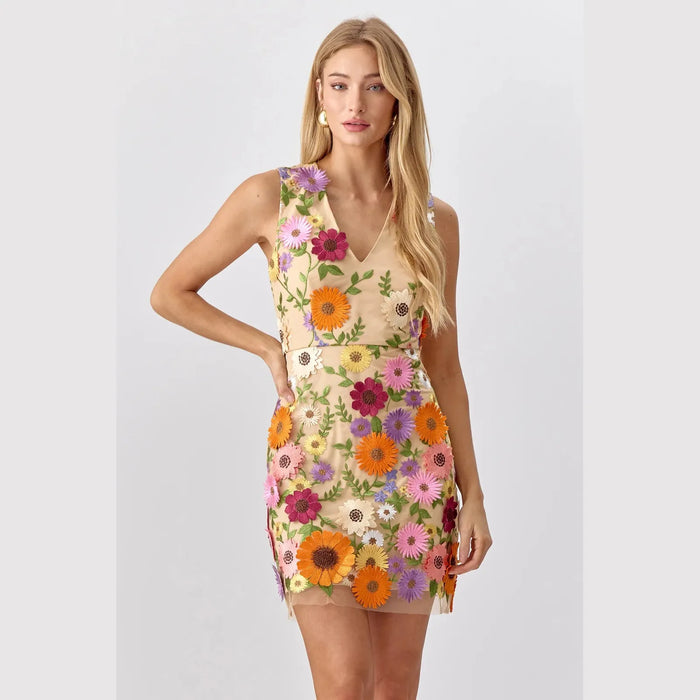 Adelyn Rae Justine 3D Multi Floral Mini Dress 