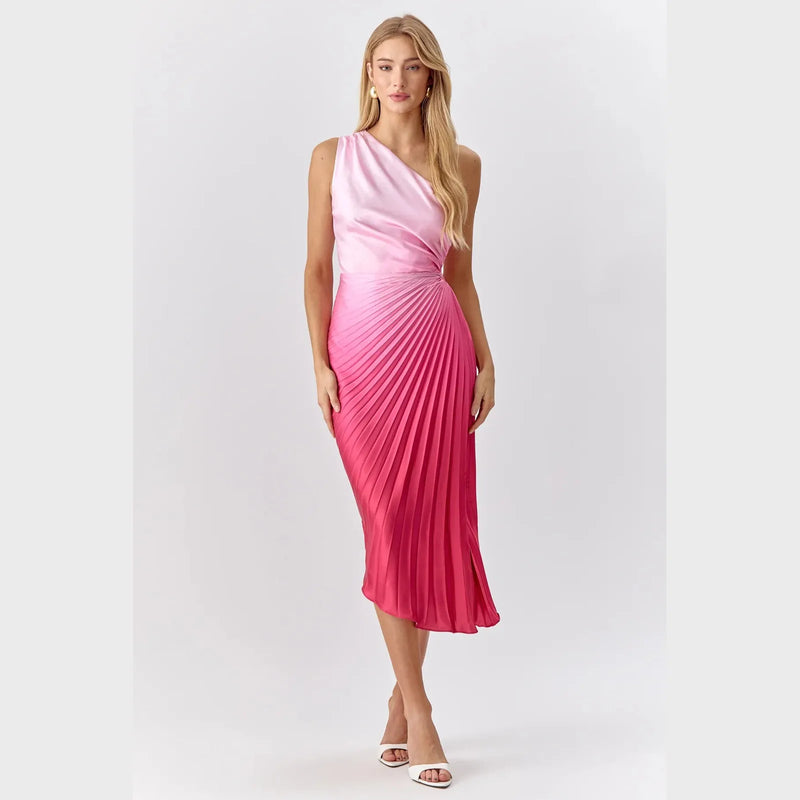 Adelyn Rae Madina Ombre Pleated One Shoulder Dress