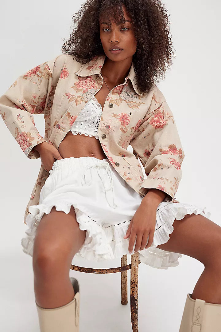 Free People Avery Denim Jacket Exploded Floral