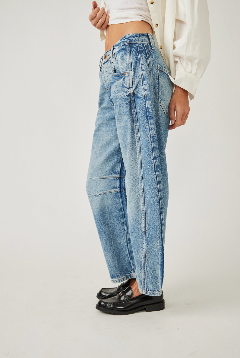 Free People Good Luck Barrel Jean Ultra Light Beam