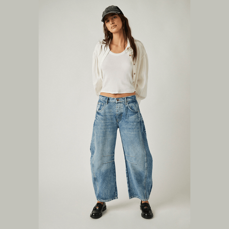 Free People Good Luck Barrel Jean Ultra Light Bleam