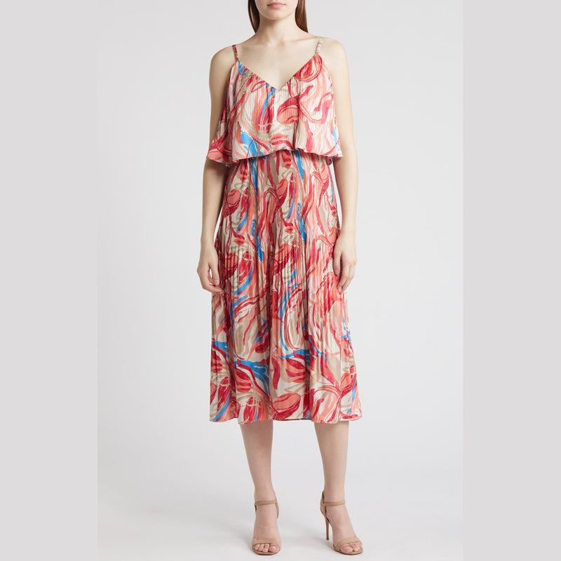 Adelyn Rae Nayla Overlay Pleated Midi Dress 