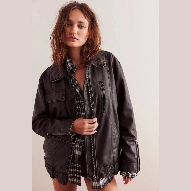 Free People Buckle Up Vegan Leather Jacket