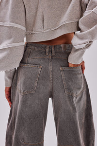 Free People Good Luck Barrel Jean Archive Grey