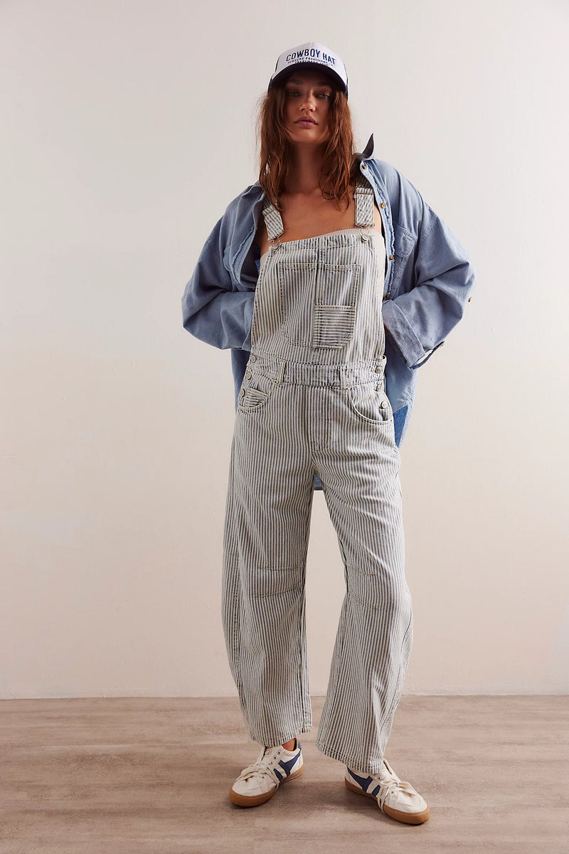 Free People Good Luck Striped Overalls